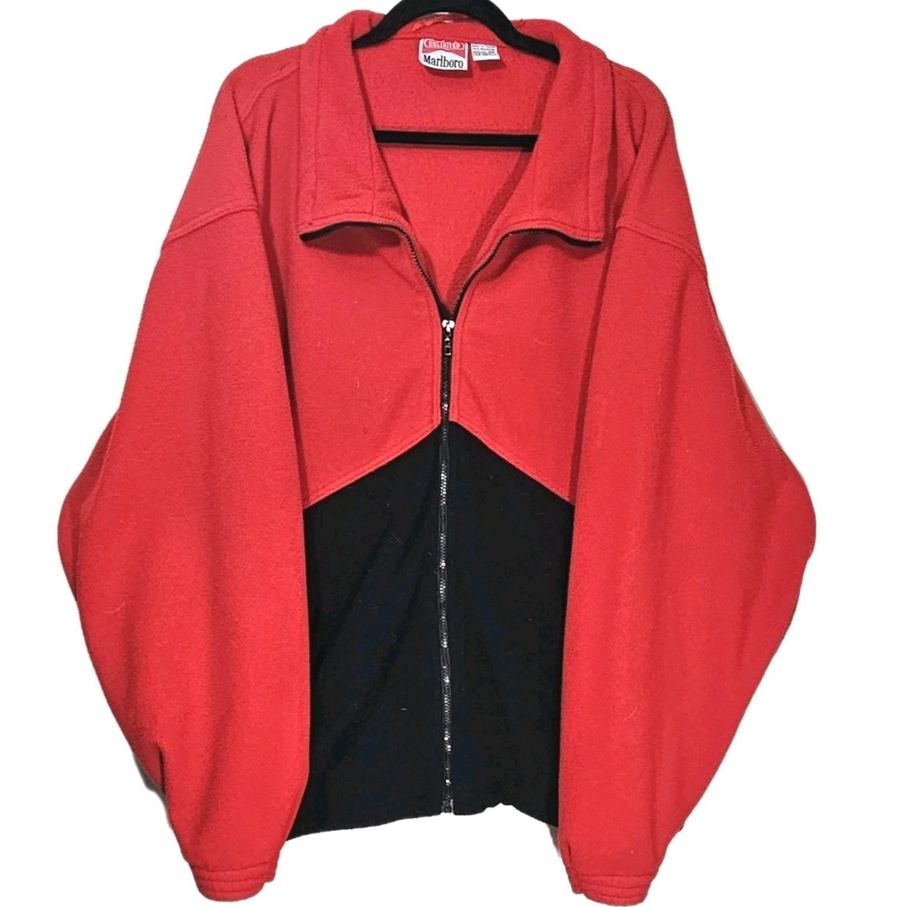 Vintage Marlboro Unlimited Fleece Jacket Red Black Full Zip‎ Color Block XXL 90s
